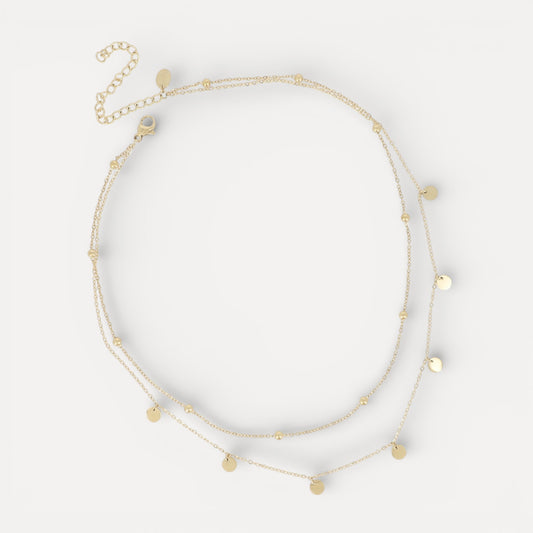 Collier 2 rangs chaînes boules et pampilles vue de détail