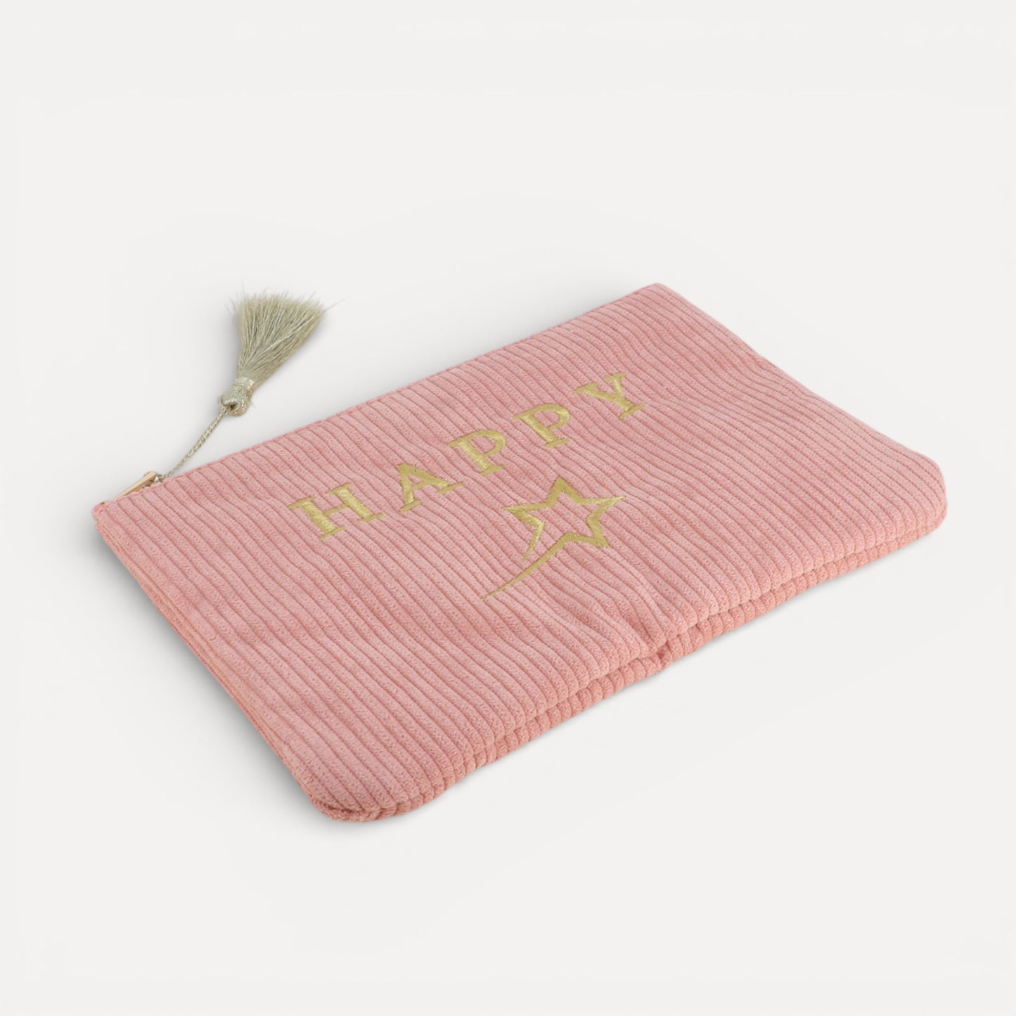 Trousse HAPPY et étoile filante en velours côtelé avec pompon