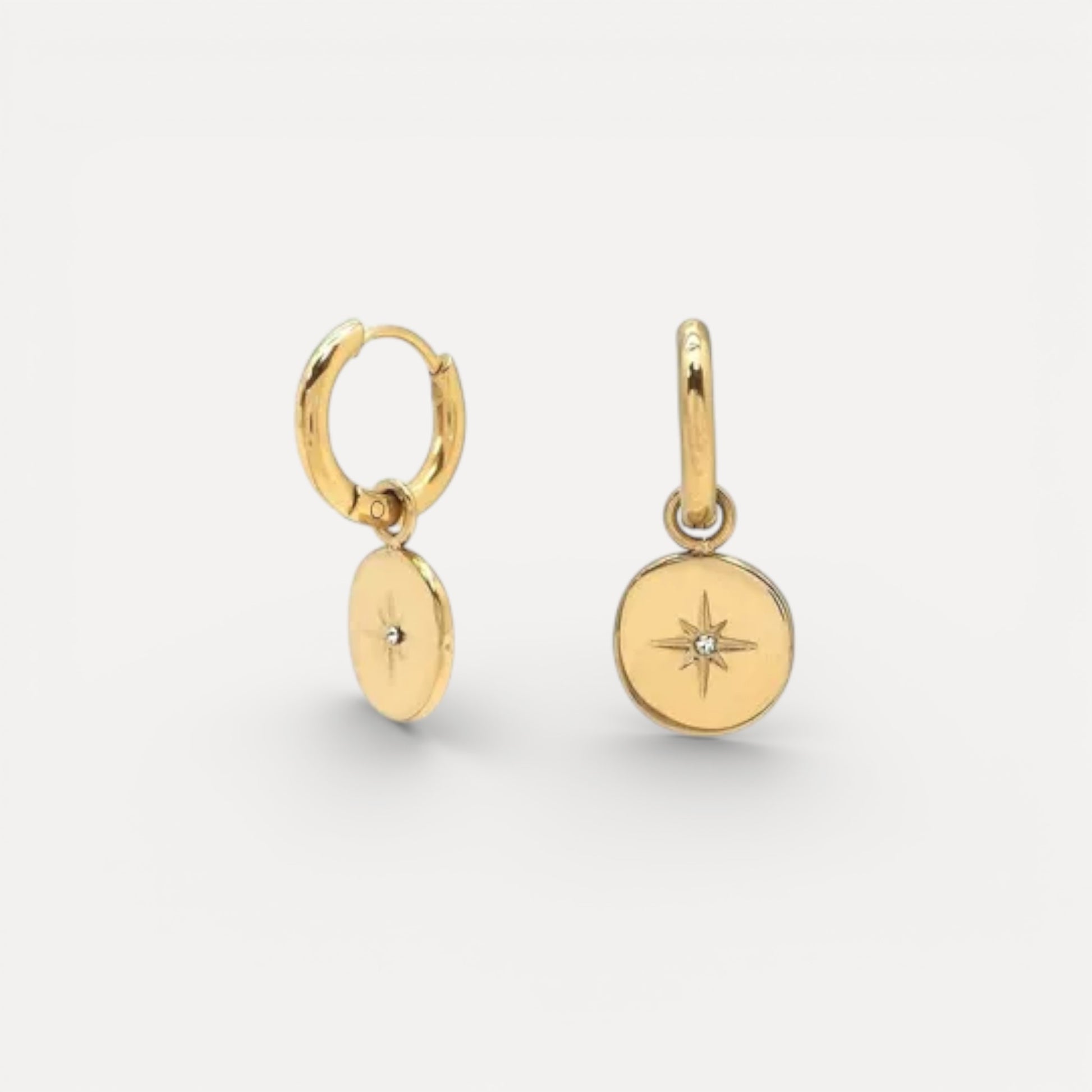 Boucles d'oreilles créoles étoile en acier doré