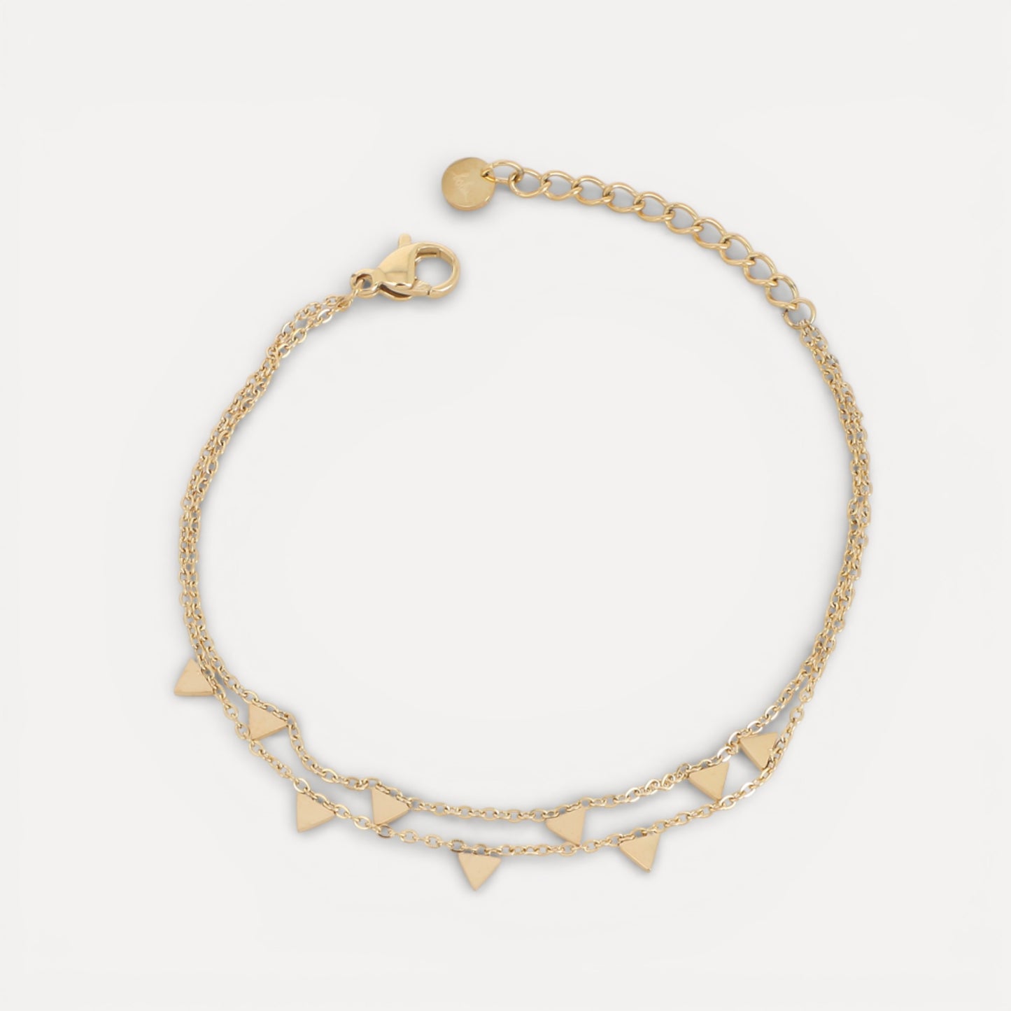 Bracelet 2 rangs pastilles triangulaires en acier doré