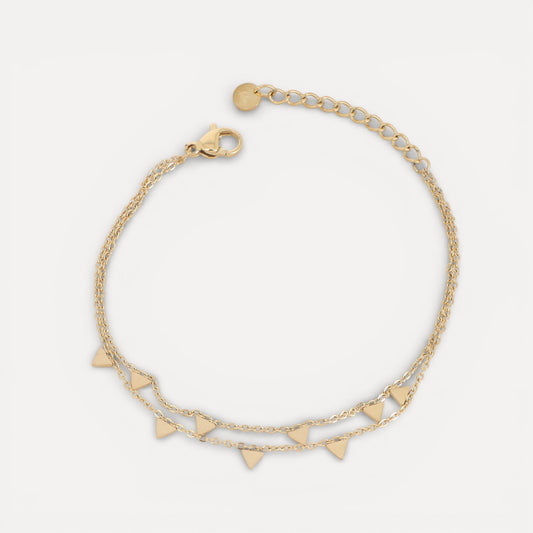 Bracelet 2 rangs pastilles triangulaires en acier doré