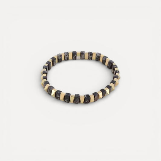 Bracelet perles métalliques et pierres naturelles
