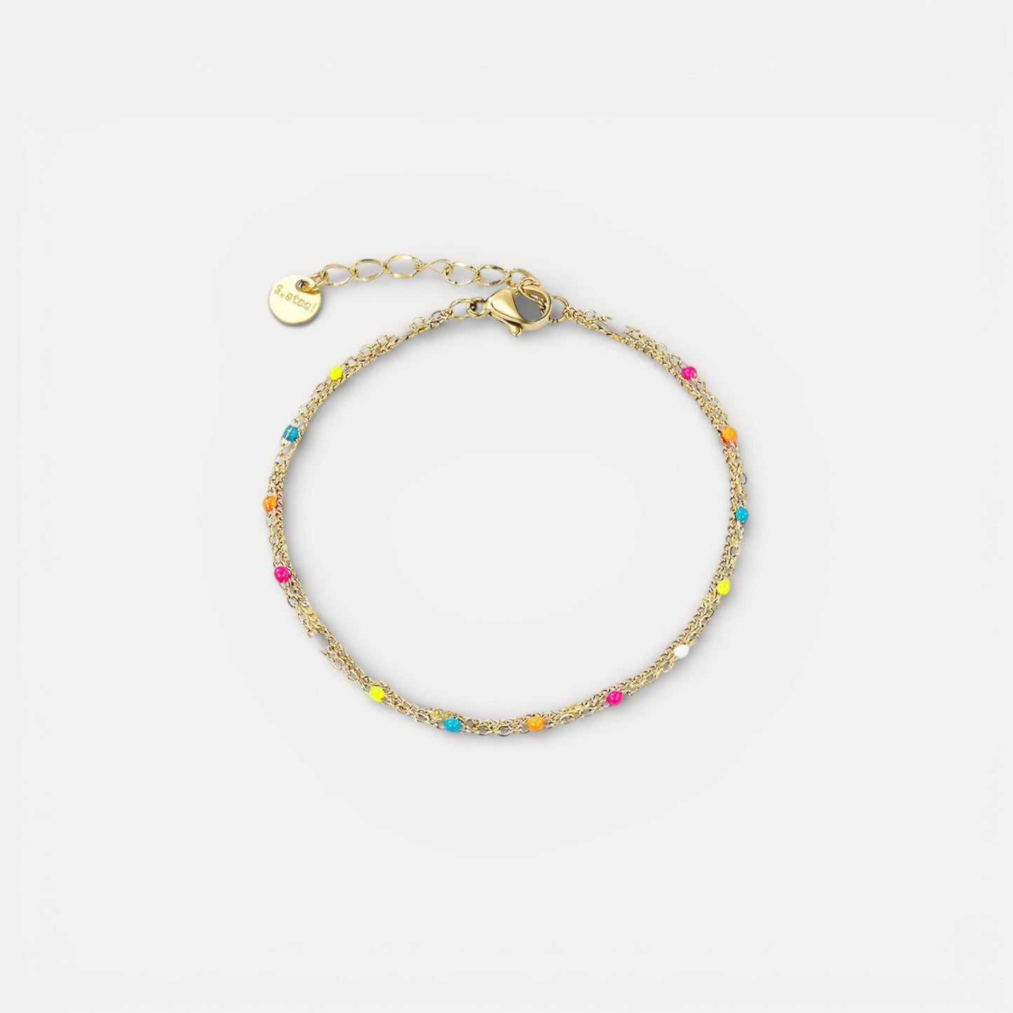 Bracelet perles colorées en acier doré