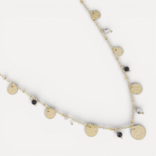 Collier pierres naturelles et pampilles dorées
