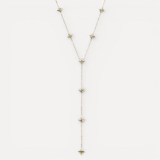 Sautoir étoiles strass en acier doré