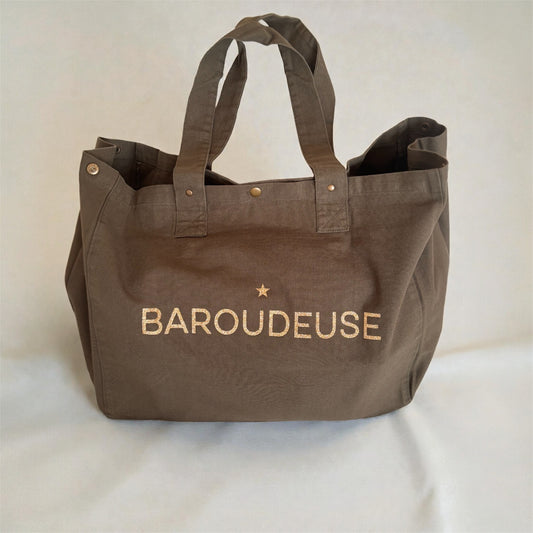 Grand cabas Baroudeuse en coton vert forêt
