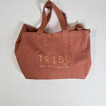 Grand cabas Joyeuse Tribu en coton bois de santal