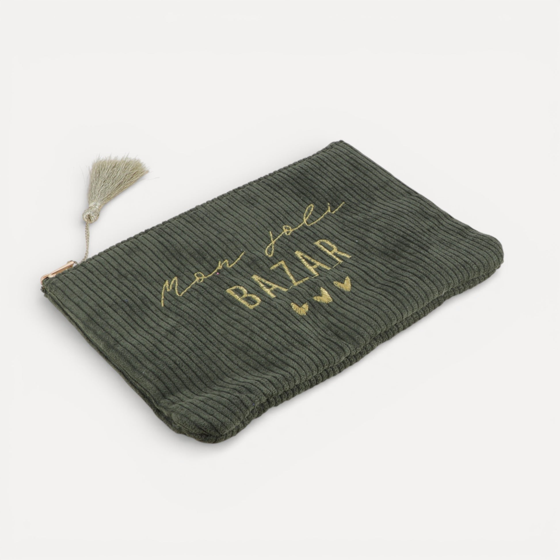 Trousse Mon Joli BAZAR en velours côtelé avec pompon