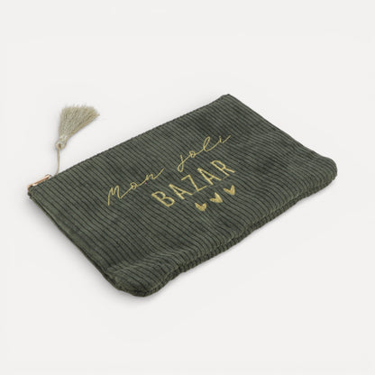 Trousse Mon Joli BAZAR en velours côtelé avec pompon
