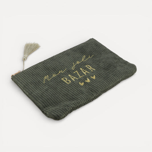 Trousse Mon Joli BAZAR en velours côtelé avec pompon